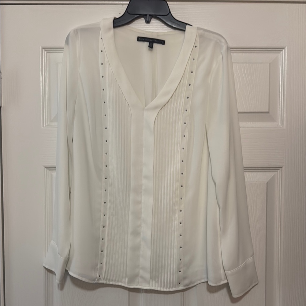 White House Black Market Cream Buttoned Pleated Blouse